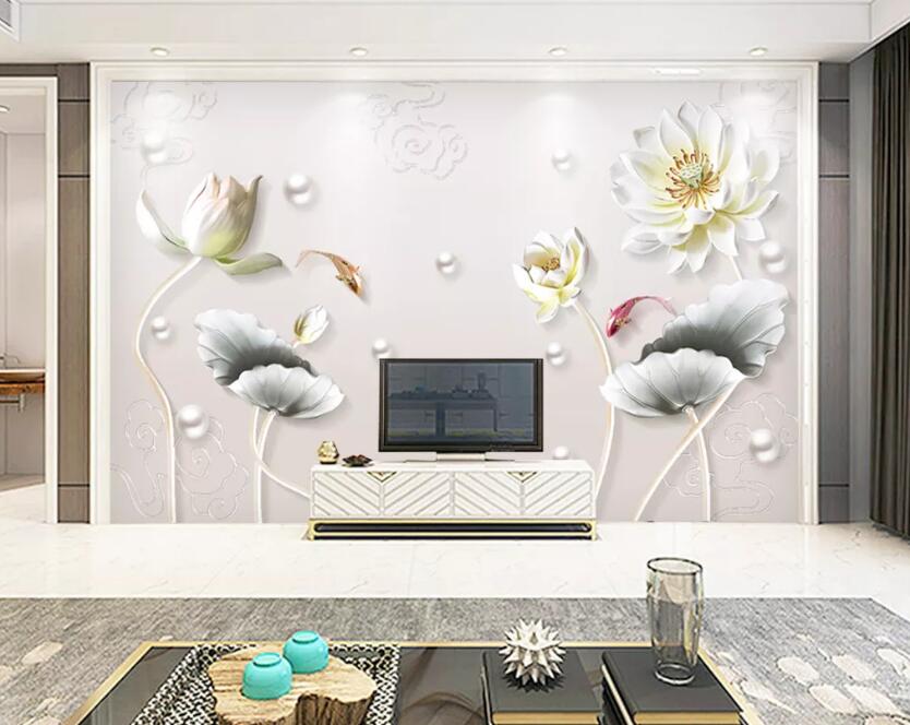 3D Pearl Lotus WC59 Wall Murals Wallpaper AJ Wallpaper 2