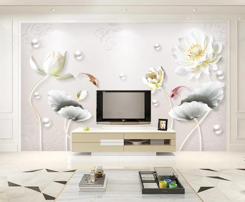 3D Pearl Lotus WC59 Wall Murals Wallpaper AJ Wallpaper 2