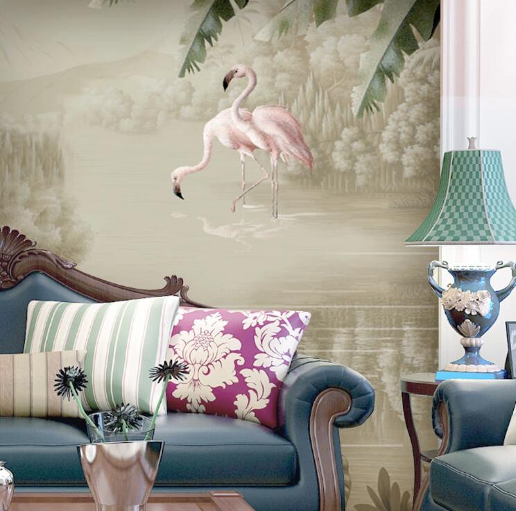 3D Pink Flamingo WC1682 Wall Murals