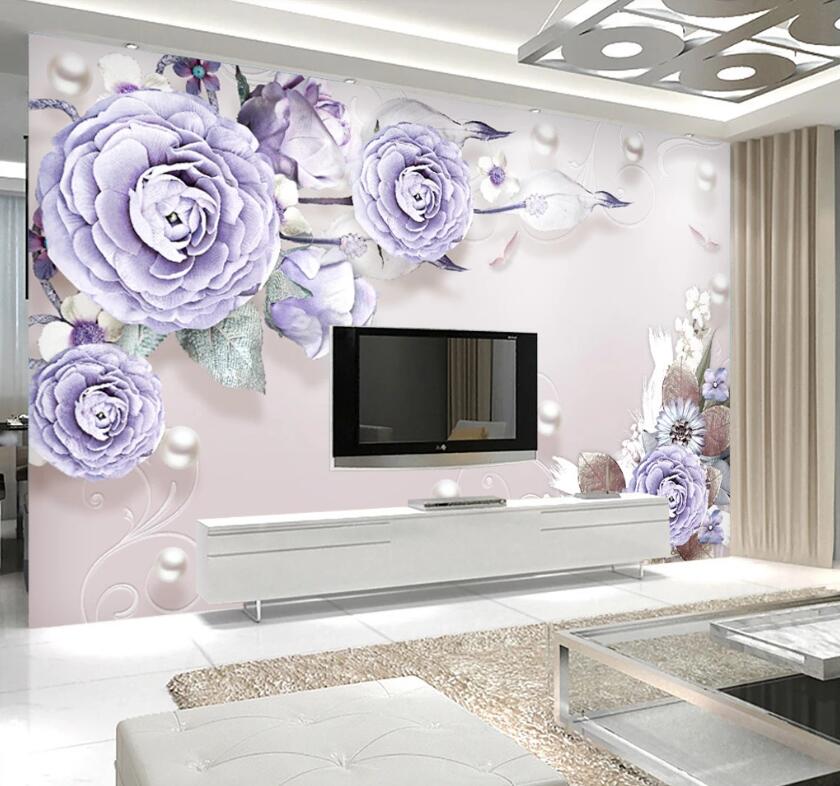 3D Purple Flowers WC31 Wall Murals Wallpaper AJ Wallpaper 2