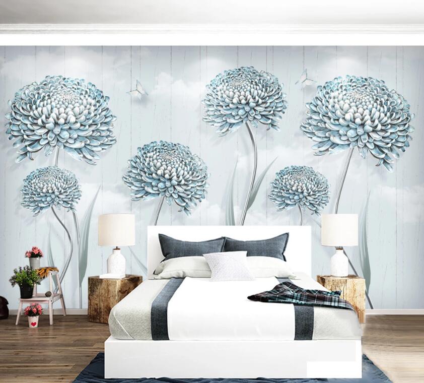 3D Blue Flowers WC16 Wall Murals Wallpaper AJ Wallpaper 2