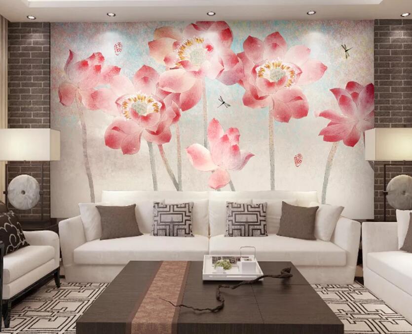 3D Red Lotus WC03 Wall Murals Wallpaper AJ Wallpaper 2