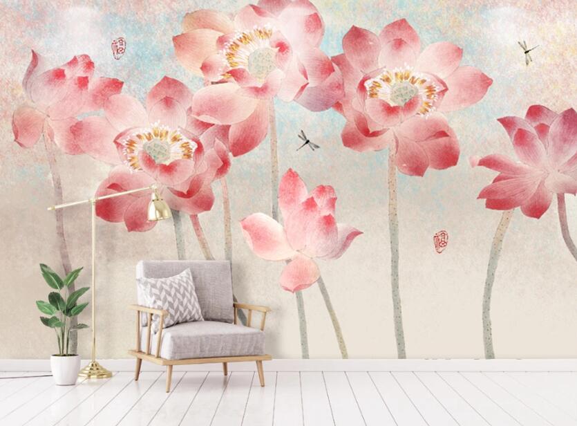 3D Red Lotus WC03 Wall Murals Wallpaper AJ Wallpaper 2