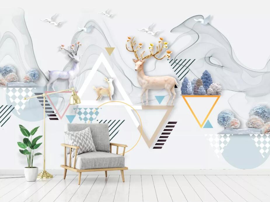 3D Geometric Elk WC98 Wall Murals Wallpaper AJ Wallpaper 2
