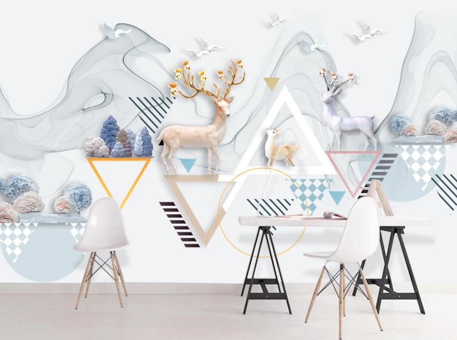 3D Geometric Elk WC98 Wall Murals Wallpaper AJ Wallpaper 2