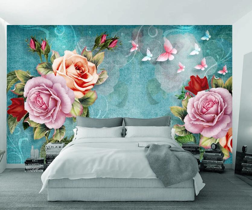 3D Flower Butterfly WC72 Wall Murals Wallpaper AJ Wallpaper 2