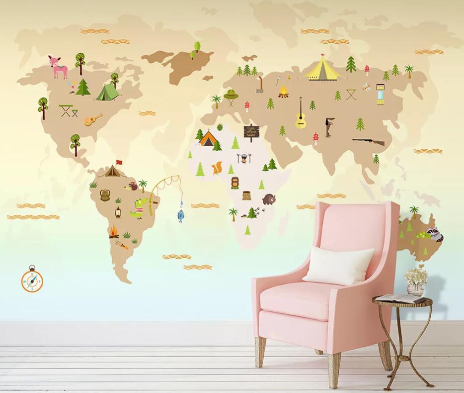 3D Animal Map WC52 Wall Murals Wallpaper AJ Wallpaper 2