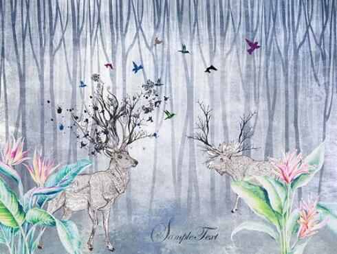 3D Deer Forest WC40 Wall Murals Wallpaper AJ Wallpaper 2
