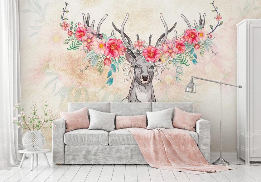 3D Deer Head FlowerWC1572 Wall Murals