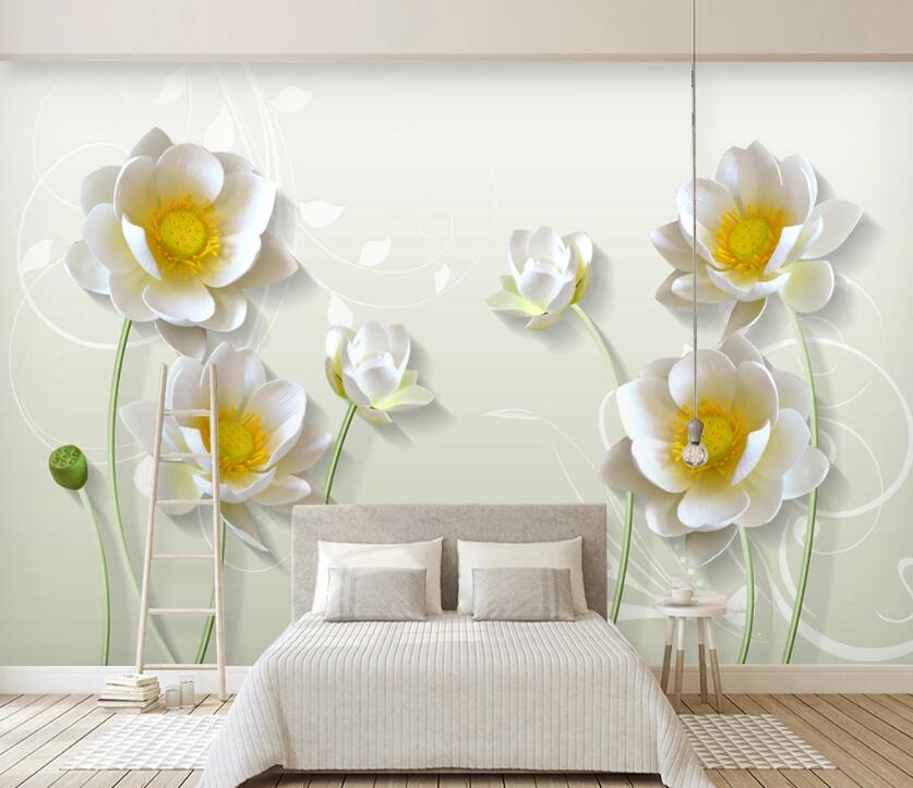 3D White Flowers WC36 Wall Murals Wallpaper AJ Wallpaper 2