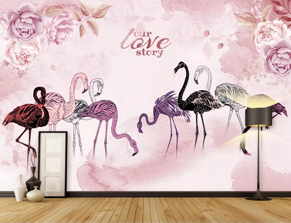 3D Colored Flamingo WC1563 Wall Murals