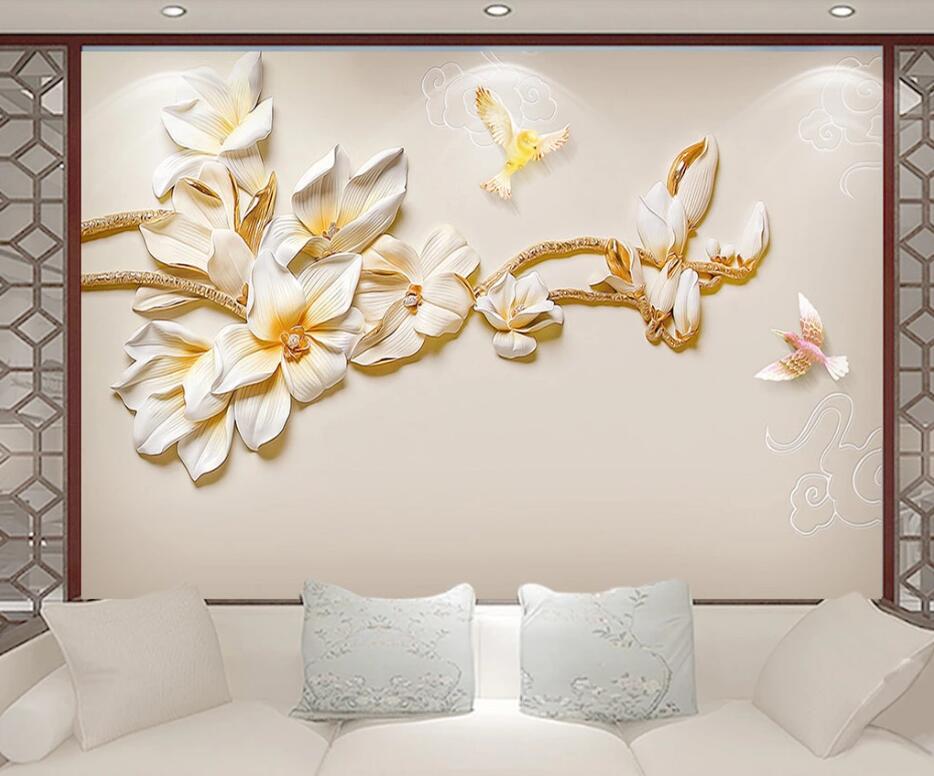 3D Flower Butterfly WC19 Wall Murals Wallpaper AJ Wallpaper 2