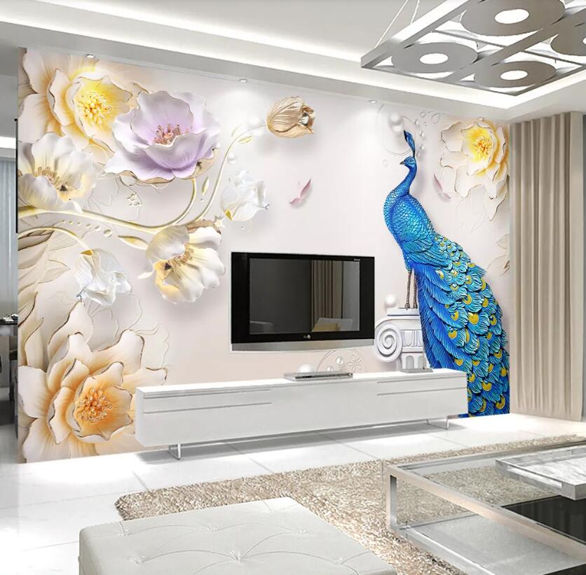 3D Flower Peacock WC11 Wall Murals Wallpaper AJ Wallpaper 2