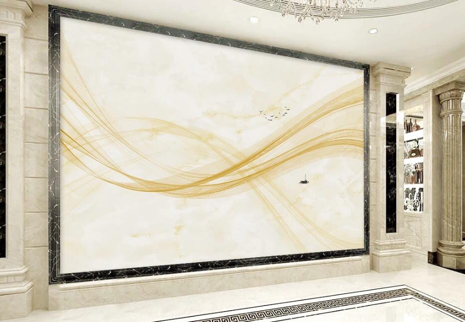 3D Yellow Wave WC06 Wall Murals Wallpaper AJ Wallpaper 2