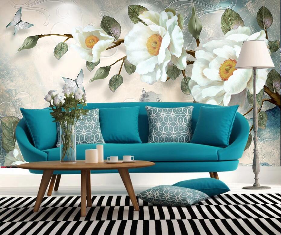 3D White Flowers WC03 Wall Murals Wallpaper AJ Wallpaper 2