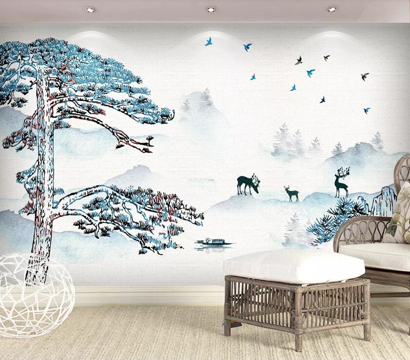 3D Deer Forest WC49 Wall Murals Wallpaper AJ Wallpaper 2