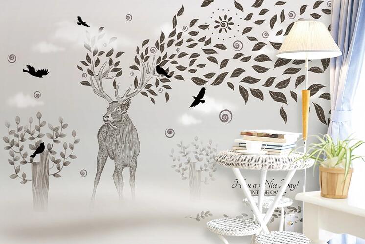 3D Leaf Deer Bird WC1518 Wall Murals