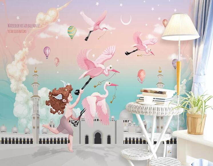 3D Moon Flamingo WC1516 Wall Murals