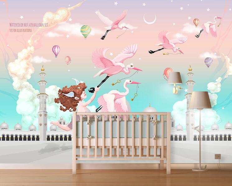 3D Moon Flamingo WC1516 Wall Murals