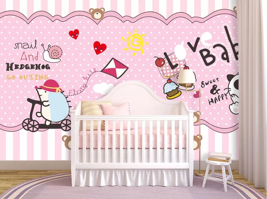 3D Pink Bear WC10 Wall Murals Wallpaper AJ Wallpaper 2