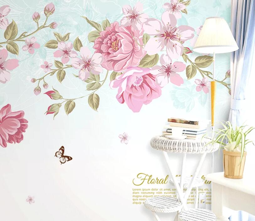 3D Flower Butterfly WC03 Wall Murals Wallpaper AJ Wallpaper 2