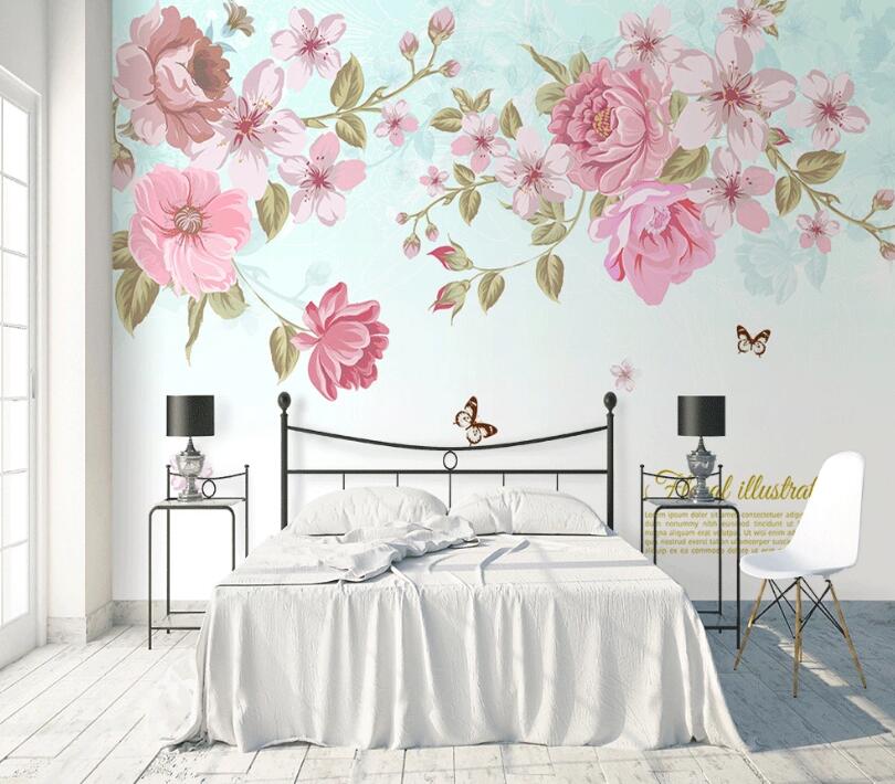 3D Flower Butterfly WC03 Wall Murals Wallpaper AJ Wallpaper 2