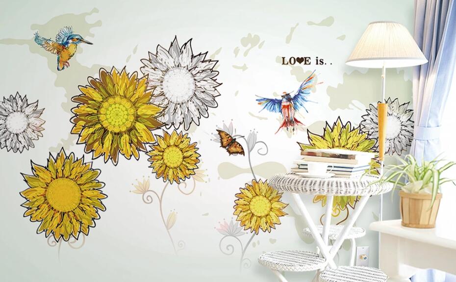 3D Yellow Daisy WC01 Wall Murals Wallpaper AJ Wallpaper 2