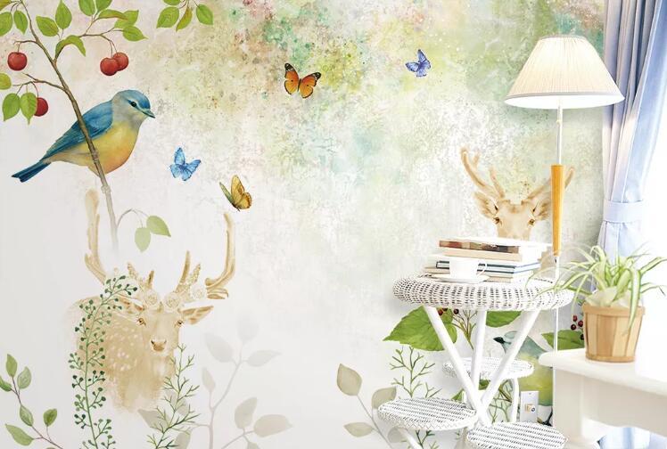 3D Bird Butterfly WC93 Wall Murals Wallpaper AJ Wallpaper 2