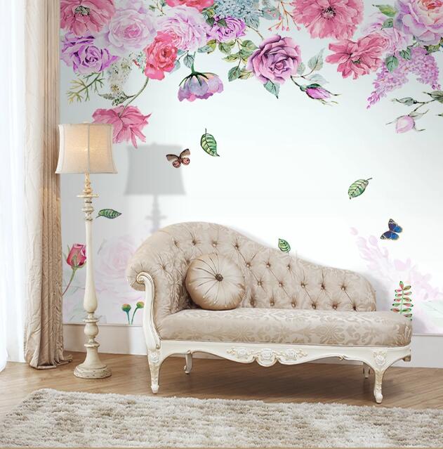3D Flower Butterfly WC80 Wall Murals Wallpaper AJ Wallpaper 2