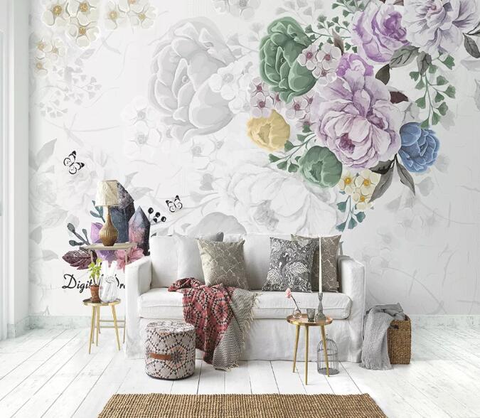 3D Colored Flowers WC70 Wall Murals Wallpaper AJ Wallpaper 2