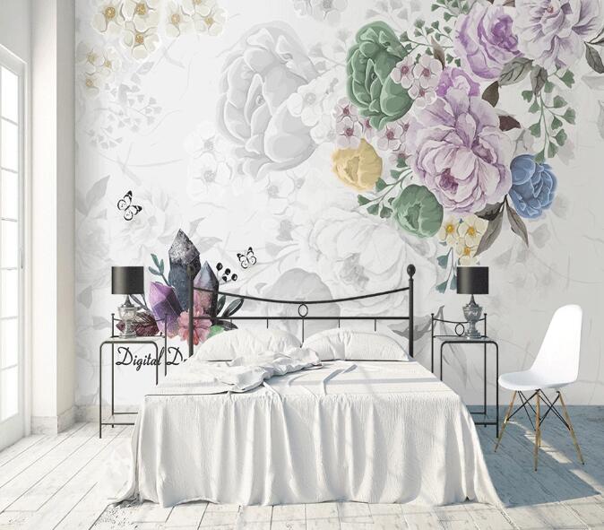 3D Colored Flowers WC70 Wall Murals Wallpaper AJ Wallpaper 2