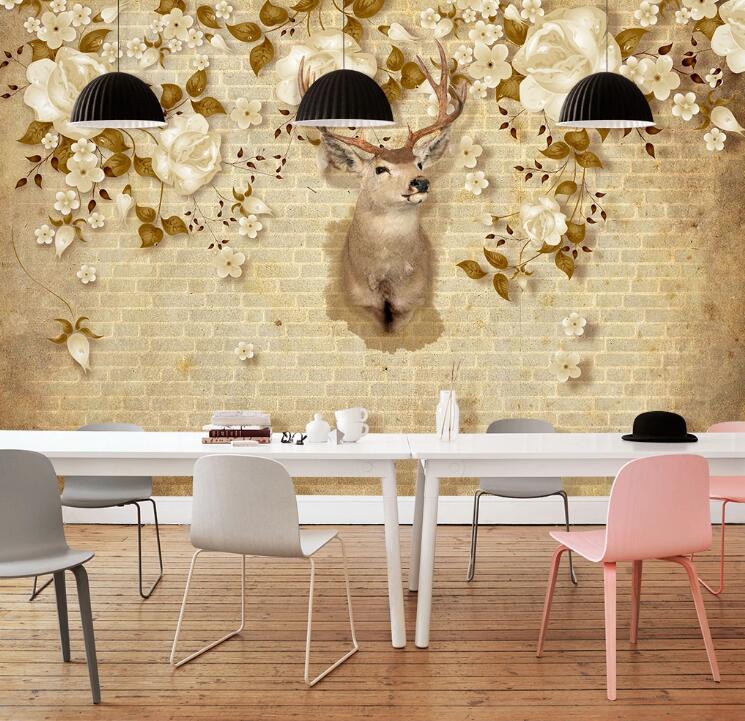 3D Brick Wall Deer WC1439 Wall Murals