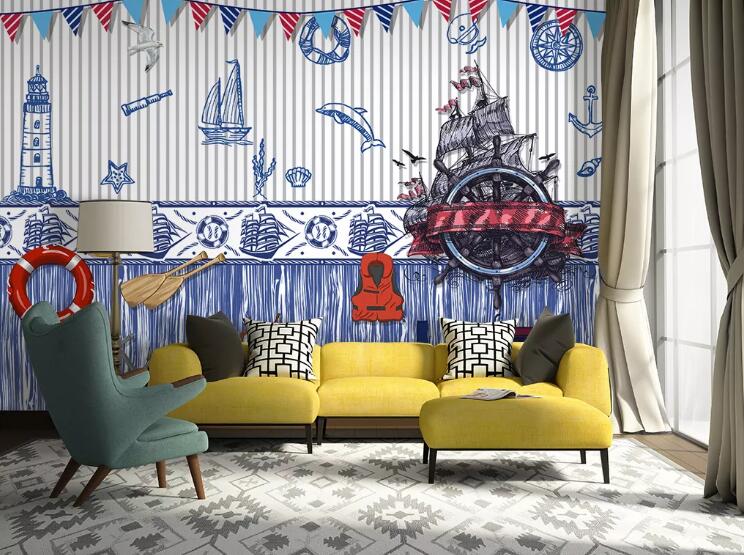 3D Sailing Boat WC50 Wall Murals Wallpaper AJ Wallpaper 2