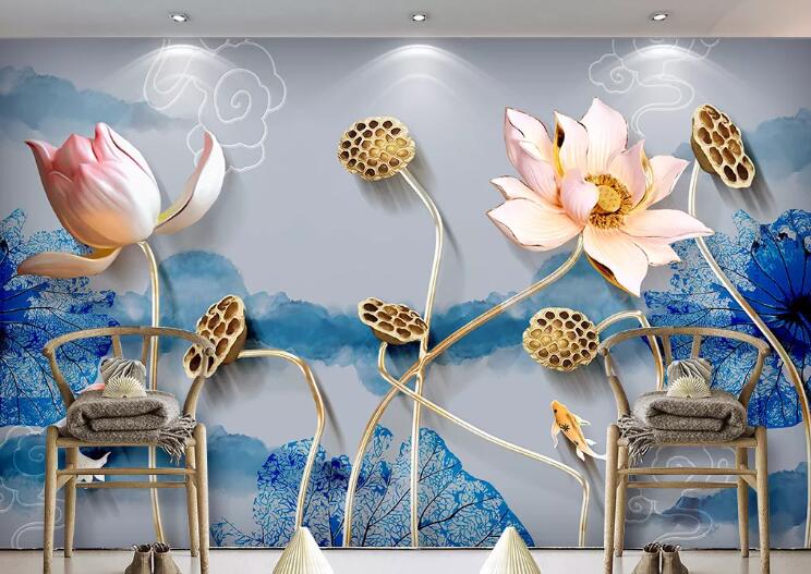 3D Lotus WC44 Wall Murals Wallpaper AJ Wallpaper 2