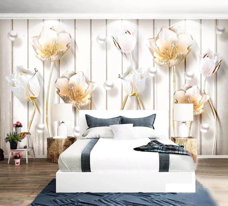 3D Pearl Flower WC42 Wall Murals Wallpaper AJ Wallpaper 2