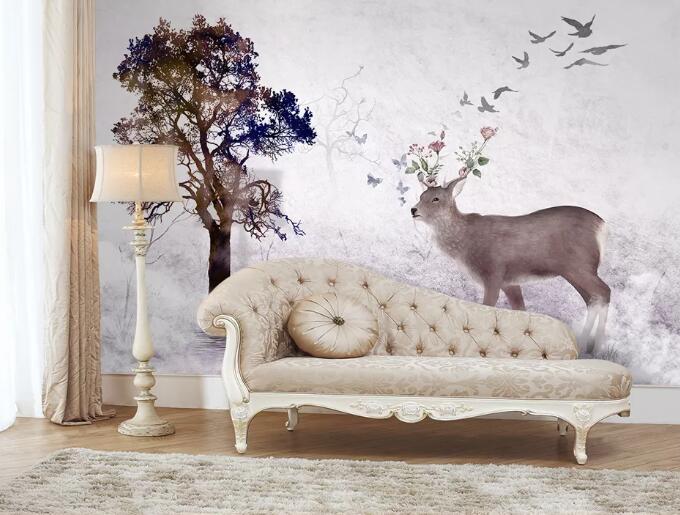 3D Tree Sika Deer WC1415 Wall Murals