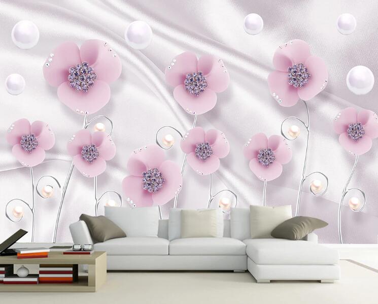 3D Light Purple Flowers WC14 Wall Murals Wallpaper AJ Wallpaper 2