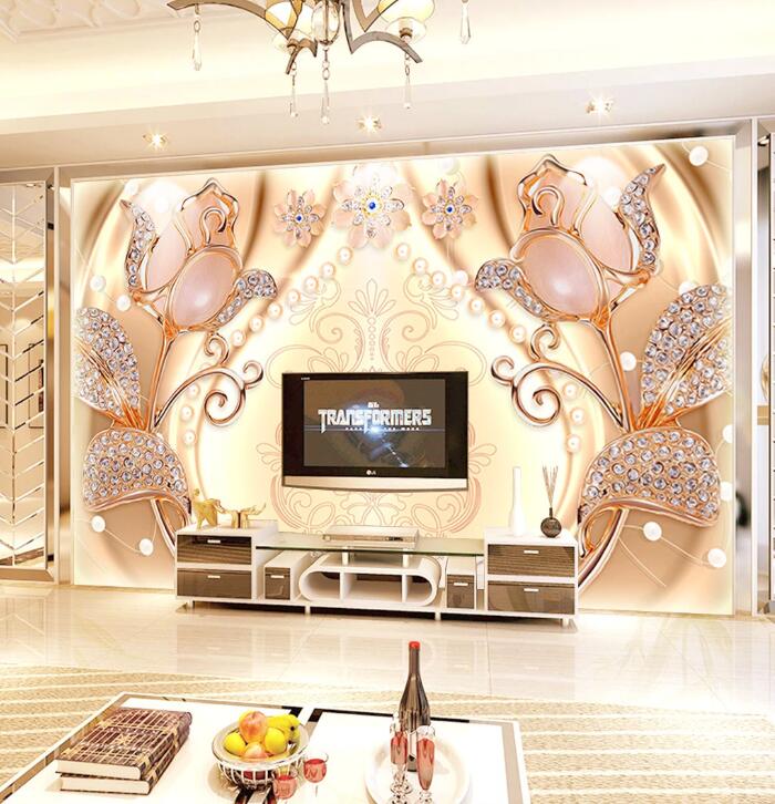 3D Pink Pearl Flower WC1393 Wall Murals