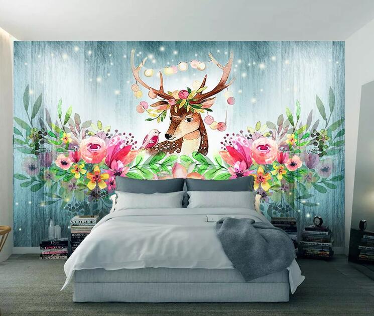 3D Flower Fawn WC1368 Wall Murals