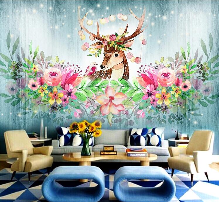 3D Flower Fawn WC1368 Wall Murals