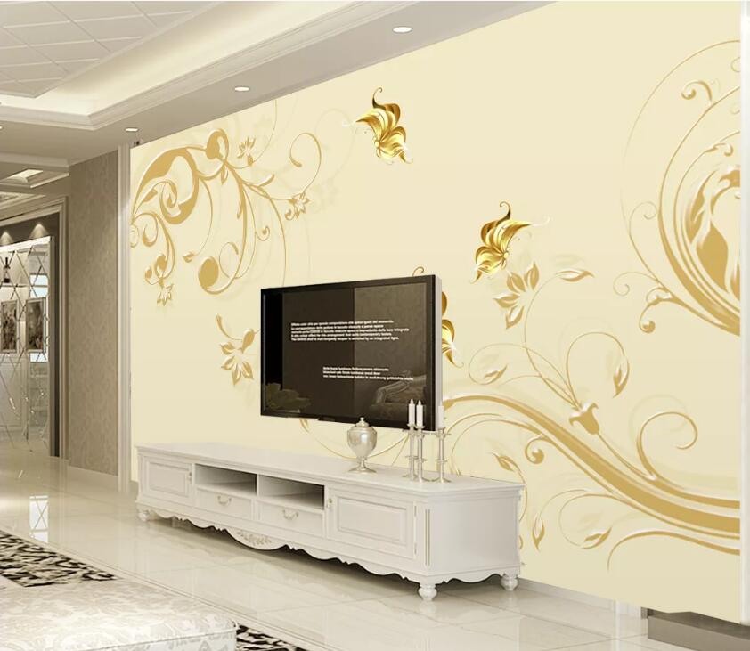 3D Golden Flowers WC46 Wall Murals Wallpaper AJ Wallpaper 2