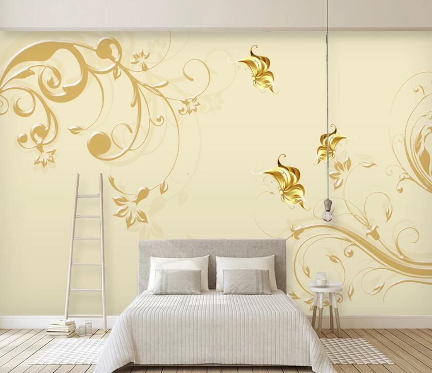 3D Golden Flowers WC46 Wall Murals Wallpaper AJ Wallpaper 2
