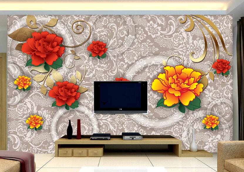 3D Colored Flowers WC29 Wall Murals Wallpaper AJ Wallpaper 2