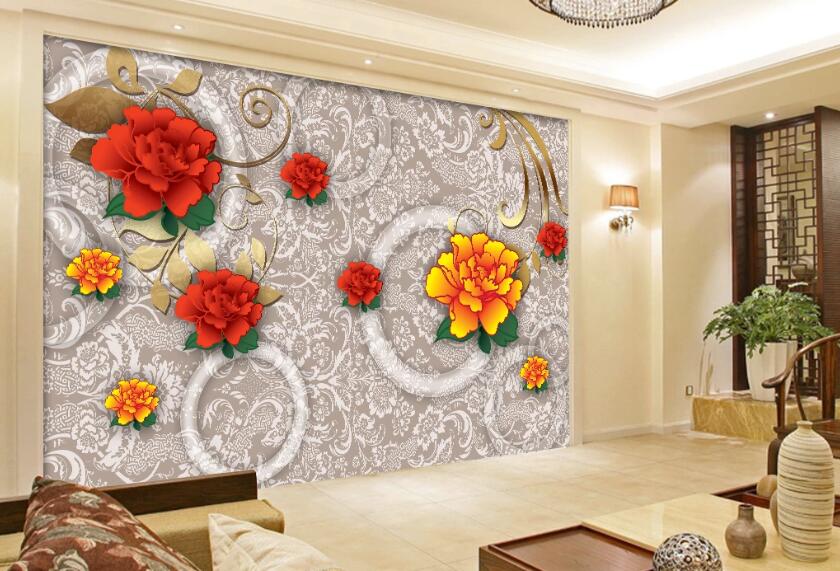 3D Colored Flowers WC29 Wall Murals Wallpaper AJ Wallpaper 2