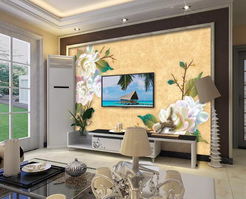 3D White Flowers WC28 Wall Murals Wallpaper AJ Wallpaper 2