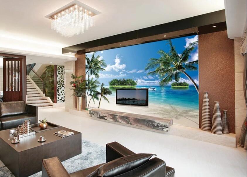 3D Sea Beach Boat WC1295 Wall Murals