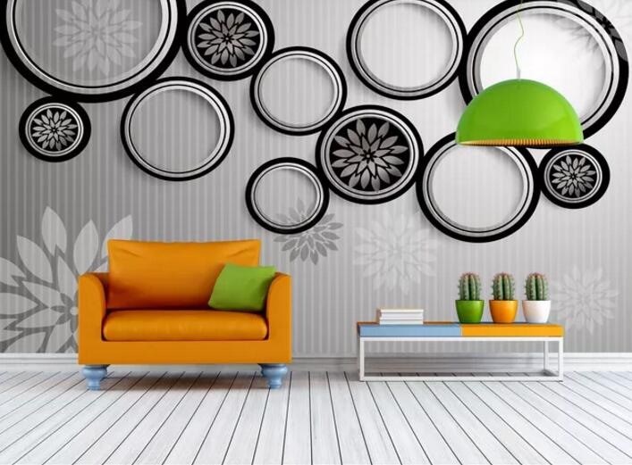 3D Black Circle Flower WC103 Wall Murals