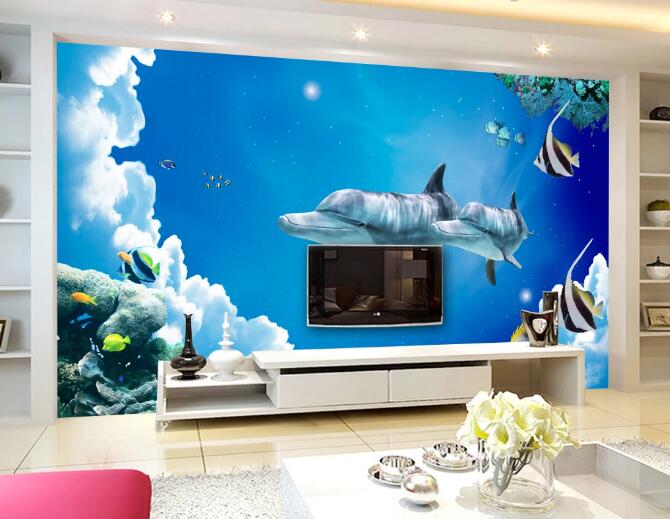 3D Dolphin Stars WC136 Wall Murals