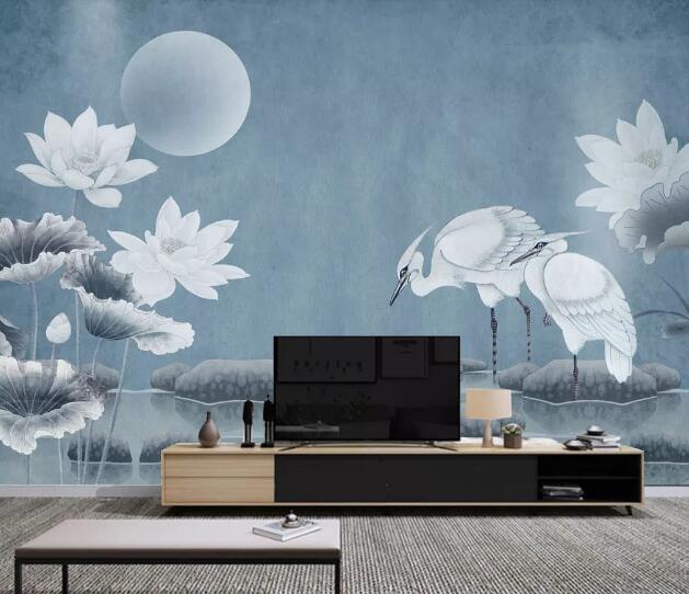 3D Moon Crane WC2371 Wall Murals