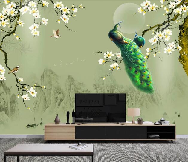 3D Green Peacock WC1819 Wall Murals
